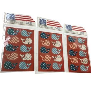 Patriotic Whale Glitter Stickers July 4th Stars Stripes Chevron 60 Total NEW